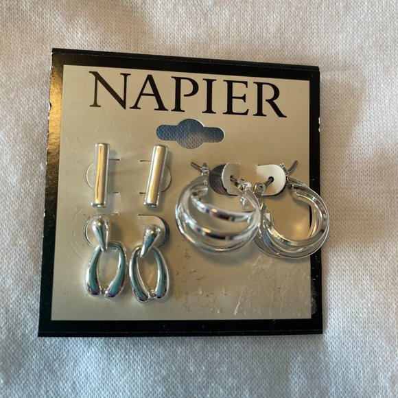 Napier, set of 3, Silver Tone earrings - Picture 4 of 5